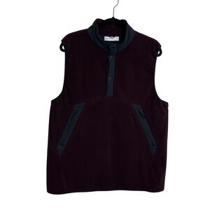 Hill‎ City Fleece Vest Men's Size L Burgundy Snap Neck Pockets Commuter Travel